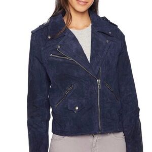 Blank NYC Dark Blue Suede Leather Jacket
